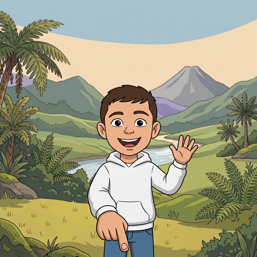 The child pointing out of the panel, down towards the form